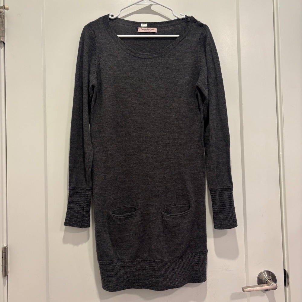 Brunella Gori Gray Extrafine Merino Wool Sweater Dress Made in Italy Large